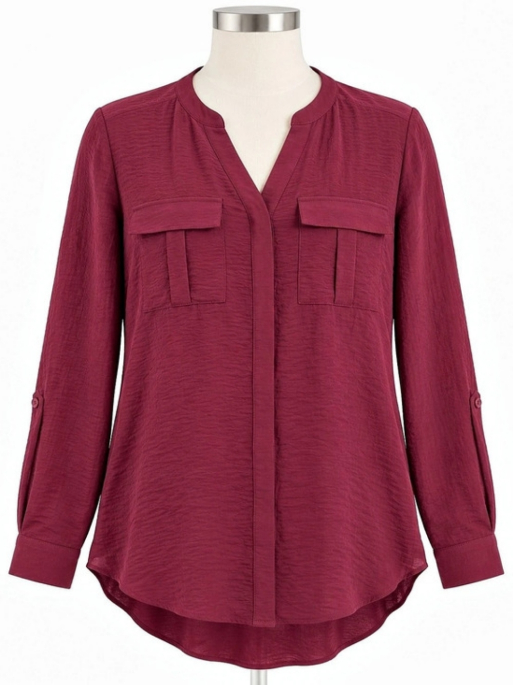 a.n.a Roll Tab Sleeve Utility Blouse Red